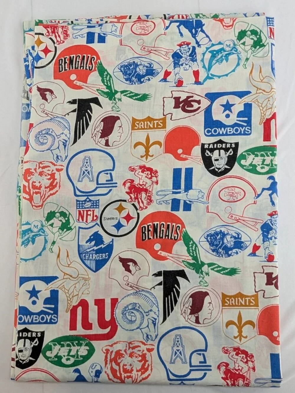 Vintage Fashion Manor NFL Teams Twin Flat Bed Sheet Muslin Penn Prest JCPenny